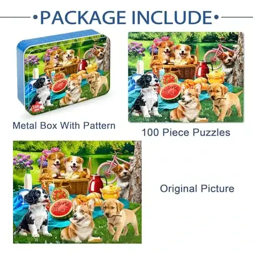LELEMON Puzzles for Kids Ages 4-6,Dogs 100 Piece Puzzles for Kids Ages 4-8 in a Metal Box,Educational Jigsaw Puzzles 100 Piece Puzzle Games Puzzle Toys for Girls and Boys - 6