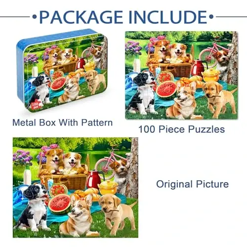 LELEMON Puzzles for Kids Ages 4-6,Dogs 100 Piece Puzzles for Kids Ages 4-8 in a Metal Box,Educational Jigsaw Puzzles 100 Piece Puzzle Games Puzzle Toys for Girls and Boys - 6