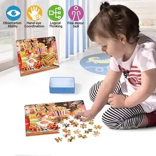 LELEMON Puzzles for Kids Ages 4-6,Hamburger Foods 100 Piece Puzzles for Kids Ages 4-8 in a Metal Box, Educational Jigsaw Puzzles 100 Piece Puzzle Games Puzzle Toys for Girls and Boys - 3