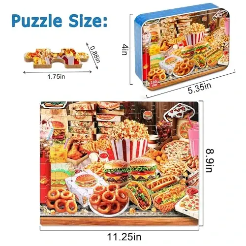 LELEMON Puzzles for Kids Ages 4-6,Hamburger Foods 100 Piece Puzzles for Kids Ages 4-8 in a Metal Box, Educational Jigsaw Puzzles 100 Piece Puzzle Games Puzzle Toys for Girls and Boys - 2
