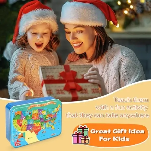 LELEMON Puzzles for Kids Ages 4-6,USA Map 100 Piece Puzzles for Kids Ages 4-8 in a Metal Box,Educational Jigsaw Puzzles 100 Piece Puzzle Games Puzzle Toys for Girls and Boys - 6