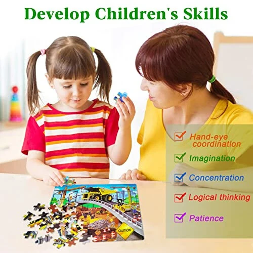 LELEMON Puzzles for Kids Ages 4-8, Construction Site 100 Piece Puzzles for Kids, Educational Kids Puzzles Jigsaw Puzzles in a Metal Box, Children 100 Piece Puzzle Games Puzzle Toys for Girls and Boys - 3