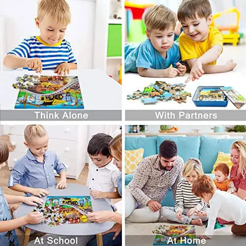 LELEMON Puzzles for Kids Ages 4-8, Construction Site 100 Piece Puzzles for Kids, Educational Kids Puzzles Jigsaw Puzzles in a Metal Box, Children 100 Piece Puzzle Games Puzzle Toys for Girls and Boys - 4