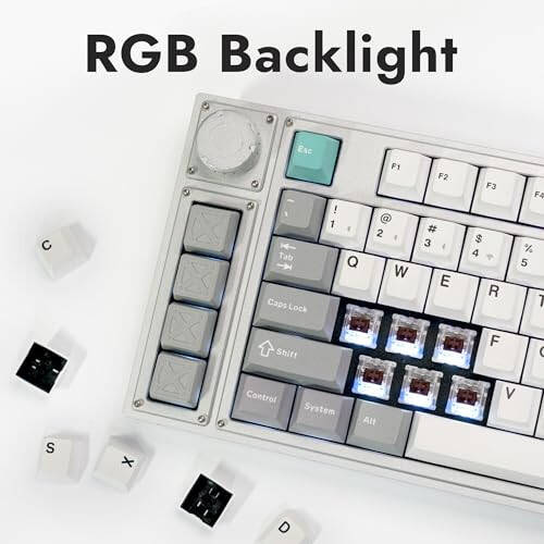 LEMOKEY L3 TKL Düzensiz Kablosuz QMK/Launcher Tam Metal Sıcak Değiştirilebilir RGB Arka Aydınlatmalı Özel Mekanik Klavye Windows/Linux için, Gateron Kahverengi Anahtar, Tamamen Monte Edilmiş Düğme - Gümüş - 5