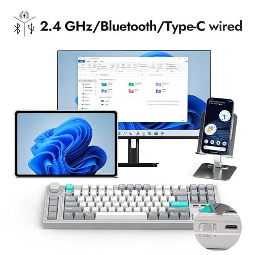 LEMOKEY L3 TKL Layout Wireless QMK/Launcher Full-Metal Hot-Swappable RGB Backlight Custom Mechanical Keyboard for Windows/Linux, Gateron Brown Switch, Fully Assembled Knob - Silver - 4