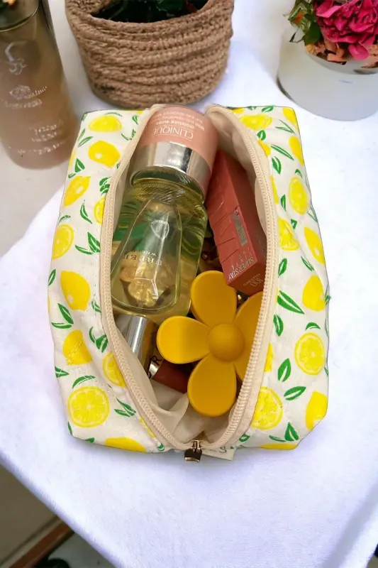 Lemon Pattern Makeup Bag-Yellow - BAHELS