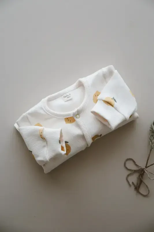 Lemon Patterned Organic Ribbed Baby Jumpsuit-Yellow - 7