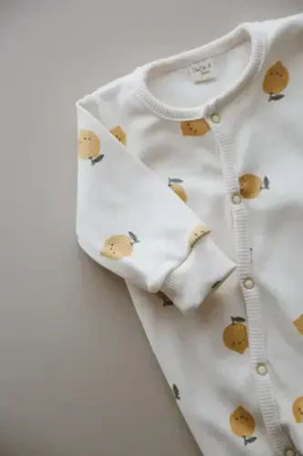 Lemon Patterned Organic Ribbed Baby Jumpsuit-Yellow - 8