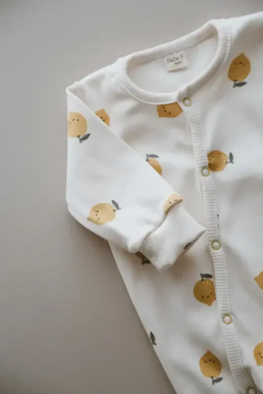 Lemon Patterned Organic Ribbed Baby Jumpsuit-Yellow - 8