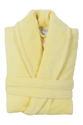 Lemon Yellow Women's/Men's Unisex Shawl Collar Bathrobe One Piece-Yellow - 5