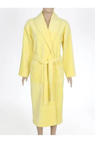 Lemon Yellow Women's/Men's Unisex Shawl Collar Bathrobe One Piece-Yellow - 6