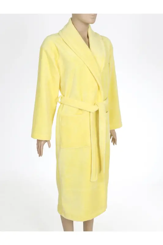 Lemon Yellow Women's/Men's Unisex Shawl Collar Bathrobe One Piece-Yellow - 7