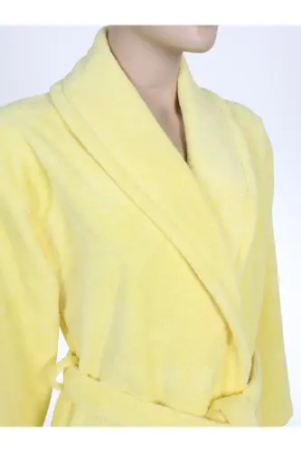 Lemon Yellow Women's/Men's Unisex Shawl Collar Bathrobe One Piece-Yellow - 9