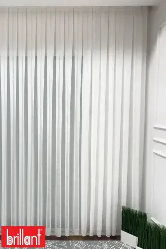 Лён 1/2,5 Обычная плиссировка Не требует глажки Не мнется Прямая тюлевая занавеска-Экрю - Modazone (1)