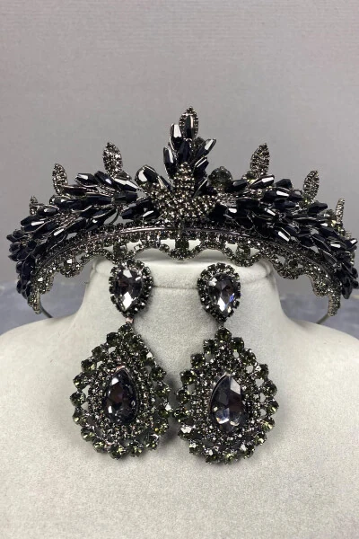 Lena Crystal Beaded Bridal Henna Crown and Earrings Set - Modazone