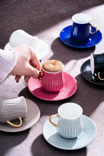 Lena Gold Gilded Colored 6 Person Porcelain Coffee Cup Set - ACAR (1)