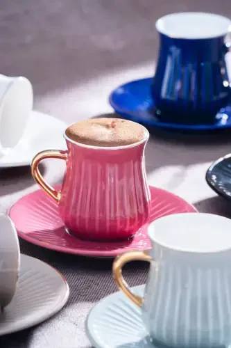 Lena Gold Yaldiz Rangli 6 Kishilik Porselen Qahva Fincani Takımı - 3