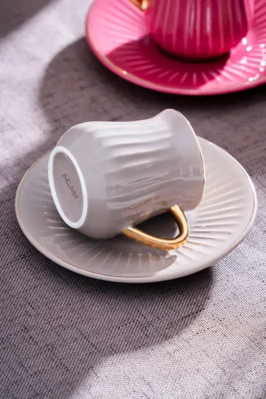 Lena Gold Yaldiz Rangli 6 Kishilik Porselen Qahva Fincani Takımı - 7