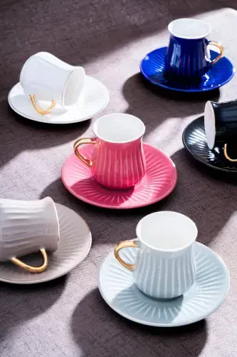 Lena Gold Yaldiz Rangli 6 Kishilik Porselen Qahva Fincani Takımı - 9