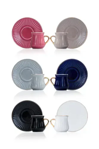 Lena Gold Yaldiz Rangli 6 Kishilik Porselen Qahva Fincani Takımı - 10