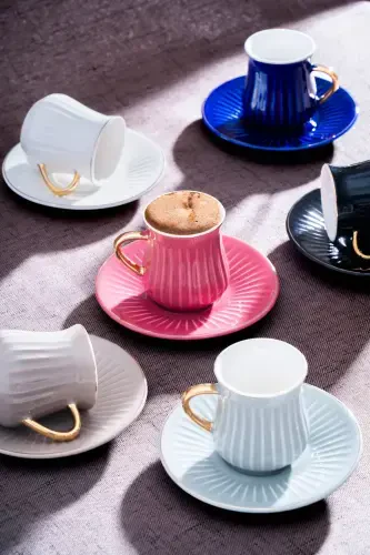 Lena Gold Yaldız Renkli 6 Kişilik Porselen Kahve Fincanı Takımı - 1