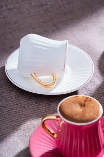 Lena Gold Yaldız Renkli 6 Kişilik Porselen Kahve Fincanı Takımı - 5