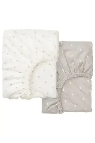 Lenast Fitted Sheet Set, White-Beige - 2 Pack - 1