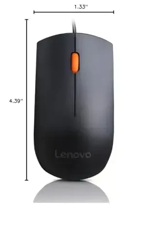 Lenovo 300 USB Wired Computer Mouse - Full Size Optical Ambidextrous Mouse with 1600 DPI, Reliable USB-A Wired Connection, Easy 3-Button Navigation – Long Lasting, Durable Basic Mouse, Black - 5