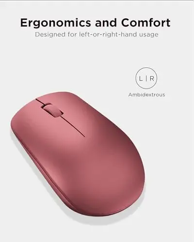 Lenovo 530 Full Size Wireless Computer Mouse for PC, Laptop, Computer with Windows - 2.4 GHz Nano USB Receiver - Ambidextrous Design - 12 Months Battery Life - Cherry Red - 4