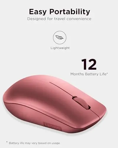 Lenovo 530 Full Size Wireless Computer Mouse for PC, Laptop, Computer with Windows - 2.4 GHz Nano USB Receiver - Ambidextrous Design - 12 Months Battery Life - Cherry Red - 5
