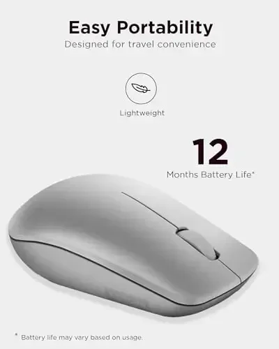 Lenovo 530 Full Size Wireless Computer Mouse for PC, Laptop, Computer with Windows - 2.4 GHz Nano USB Receiver - Ambidextrous Design - 12 Months Battery Life - Platinum Grey - 5