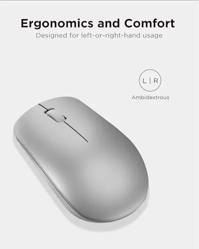 Lenovo 530 Full Size Wireless Computer Mouse for PC, Laptop, Computer with Windows - 2.4 GHz Nano USB Receiver - Ambidextrous Design - 12 Months Battery Life - Platinum Grey - 4