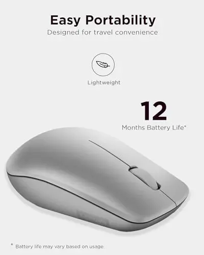 Lenovo 530 Full Size Wireless Computer Mouse for PC, Laptop, Computer with Windows - 2.4 GHz Nano USB Receiver - Ambidextrous Design - 12 Months Battery Life - Platinum Grey - 5