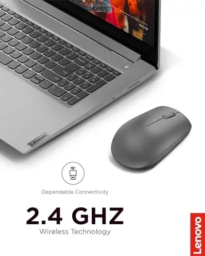 Lenovo 530 Kompyuter uchun toʻliq oʻlchamli simsiz kompyuter sichqonchasi, Windowsli noutbuk - 2,4 GHz Nano USB qabul qiluvchi - Ikki qoʻl bilan ishlaydigan dizayn - 12 oylik batareya muddati - Grafit kulrang - LENOVO (1)