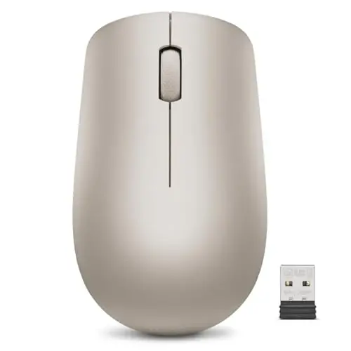 Lenovo 530 simsiz sichqonchasi batareyasi bilan, 2,4 GHz Nano USB, 1200 DPI optik sensor, chap yoki o'ng qo'l uchun ergonomik, yengil, GY50Z18988, bodom - LENOVO