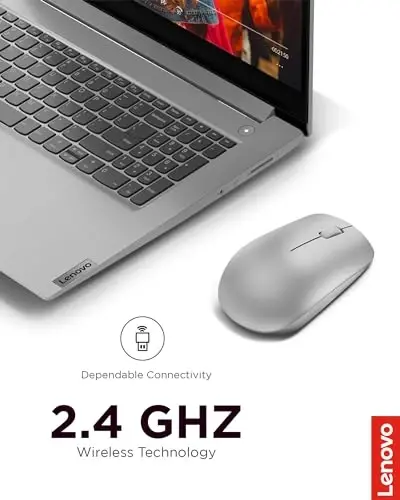 Lenovo 530 Full Size Wireless Computer Mouse for PC, Laptop, Computer with Windows - 2.4 GHz Nano USB Receiver - Ambidextrous Design - 12 Months Battery Life - Platinum Grey - LENOVO (1)