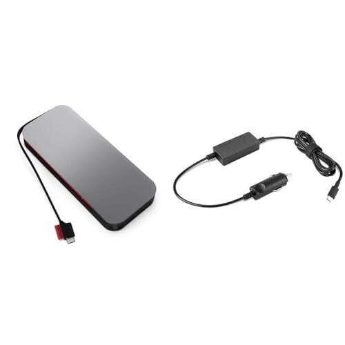 Lenovo Go USB-C Dizüstü Bilgisayar Şarj Cihazı (20000 mAh) - 65W - USB-C ve USB-A Bağlantı Noktaları - Hızlı Şarj Taşınabilir Güç İstasyonu Entegre Kablo ile - Model PBLG2W - Fırtına Grisi & 65W USB-C DC Seyahat Adaptörü - 1