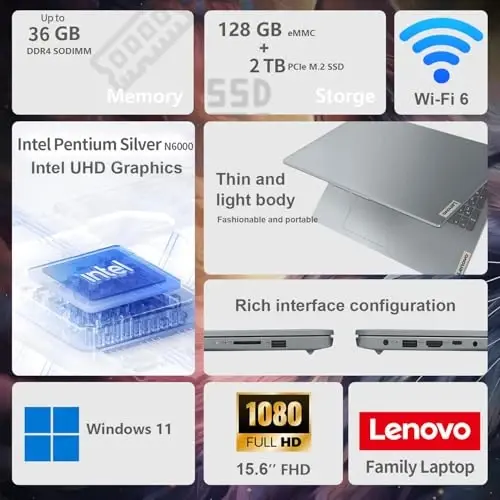 Lenovo IdeaPad 2025 Laptop, 15.6” FHD Anti-Glare, Intel 4-Core CPU, 20GB RAM, 1TB SSD, Wi-Fi 6, 10HR Battery, Win11, 1 Yr ADP + Office 365 w/1TB Cloud Storage, Student & Home Use, w/Cooler Bundle - 3