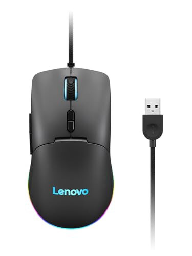 Lenovo M210 RGB Simli O'yin Sichqonchasi Kompyuter, Noutbuk, Windows va Chrome OS bilan mos keladi - 3 Zonali RGB, 8000 DPI Sozlanishi Sensor, 7 Dasturlash mumkin bo'lgan Tugmalar – O'yinchi Uchun Kaft Tutqich Sichqonchasi (Qora) - 1