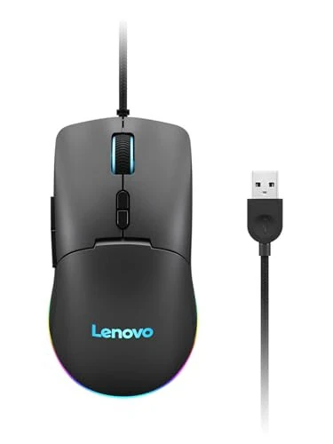 Lenovo M210 RGB Simli O'yin Sichqonchasi Kompyuter, Noutbuk, Windows va Chrome OS bilan mos keladi - 3 Zonali RGB, 8000 DPI Sozlanishi Sensor, 7 Dasturlash mumkin bo'lgan Tugmalar – O'yinchi Uchun Kaft Tutqich Sichqonchasi (Qora) - Lenovo