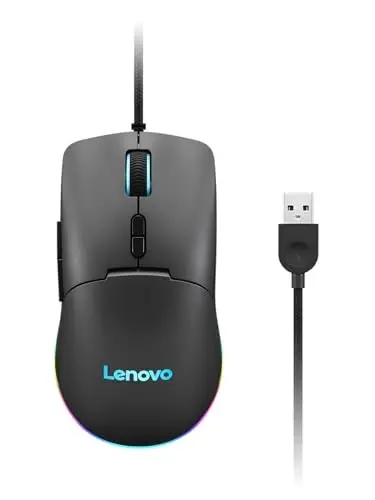 Lenovo M210 RGB Simli O'yin Sichqonchasi Kompyuter, Noutbuk, Windows va Chrome OS bilan mos keladi - 3 Zonali RGB, 8000 DPI Sozlanishi Sensor, 7 Dasturlash mumkin bo'lgan Tugmalar – O'yinchi Uchun Kaft Tutqich Sichqonchasi (Qora) - LENOVO