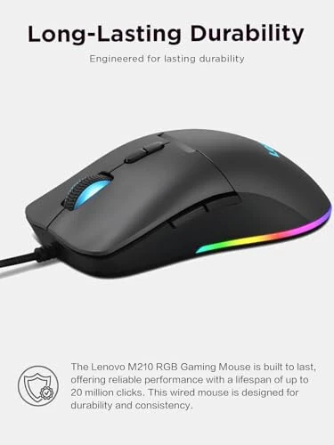 Lenovo M210 RGB Wired Gaming Mouse for PC, Laptop, Computer with Windows & Chrome OS - 3 Zone RGB, 8000 DPI Adjustable Sensor, 7 Programmable Buttons – Palm Grip Mouse for Gamers (Black) - 5