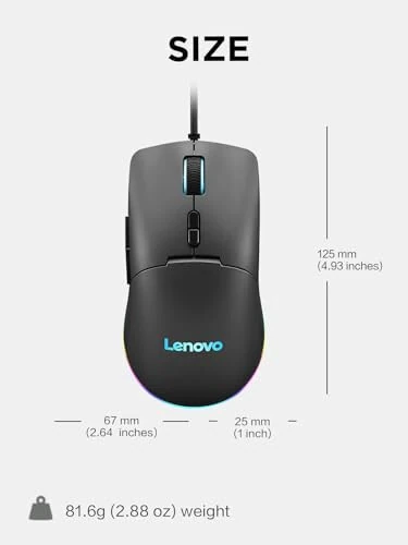 Lenovo M210 RGB Wired Gaming Mouse for PC, Laptop, Computer with Windows & Chrome OS - 3 Zone RGB, 8000 DPI Adjustable Sensor, 7 Programmable Buttons – Palm Grip Mouse for Gamers (Black) - 6