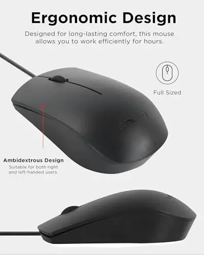 Lenovo USB-C Wired Mouse, Full Size, Ambidextrous Design, Black, Ergonomic Shape, Precision Sensor, Plug-and-Play for Right and Left-Handed Users, Durable Performance Gaming PC - 3