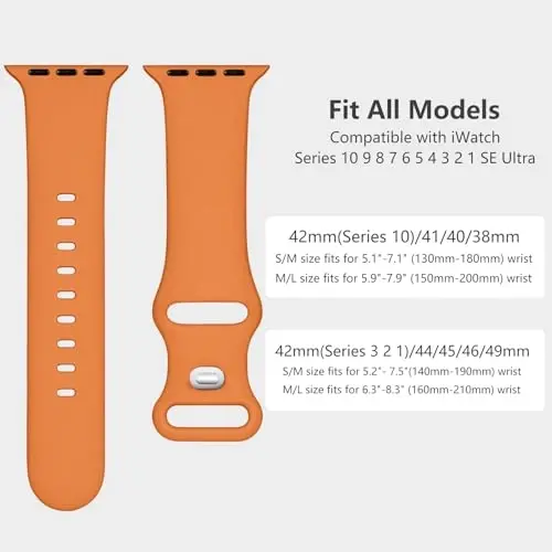 Lenrao Compatible with Apple Watch SE Bands, Breathable Silicone Adjustable Wristband Compatible with Apple Watch Bands 44mm 45mm 42mm 46mm for Men/for iWatch band Series 10/9/8/7/6/5/4/3/2/1 SE Ultra - 5