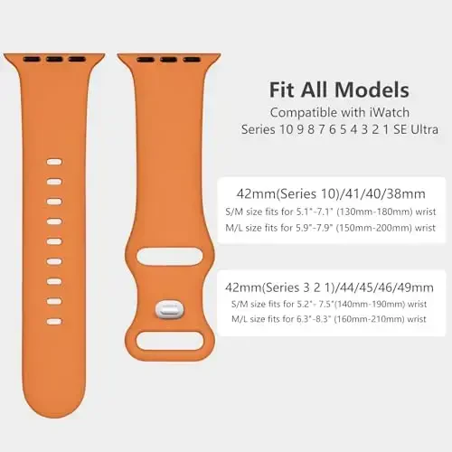 Lenrao Compatible with Apple Watch SE Bands, Breathable Silicone Adjustable Wristband Compatible with Apple Watch Bands 44mm 45mm 42mm 46mm for Men/for iWatch band Series 10/9/8/7/6/5/4/3/2/1 SE Ultra - 5
