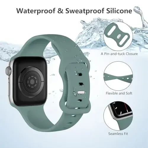 Lenrao Compatible with iWatch Bands, Breathable Sport Silicone Adjustable Wristband Compatible with Apple Watch Bands 46mm 44mm 45mm 42mm 49mm for Men/Watch Series 10/9/8/7/6/5/4/3/2/1 SE Ultra - MODAZONE (1)