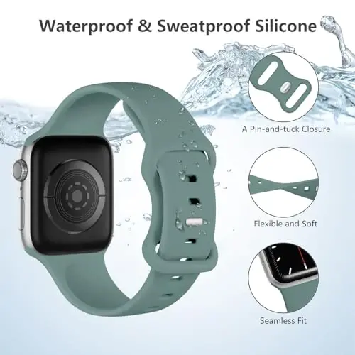 Lenrao Compatible with iWatch Bands, Breathable Sport Silicone Adjustable Wristband Compatible with Apple Watch Bands 46mm 44mm 45mm 42mm 49mm for Men/Watch Series 10/9/8/7/6/5/4/3/2/1 SE Ultra - 2