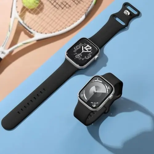 Lenrao, Kadınlar için Apple Watch Kordonları 40mm 42mm 38mm 41mm ile Uyumlu, Siyah Silikon Spor Su Geçirmez Ayarlanabilir iWatch Kordonları/Saat Serisi 10/9/8/7/6/5/4/3/2/1 SE Ultra için Kayışlar - 6