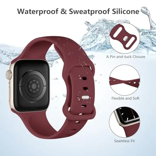 Lenrao Compatible with Apple Watch Bands for Women 42mm 40mm 38mm 41mm,Silicone Sport Waterproof Adjustable Straps for iWatch Bands Series 10/9/8/7/6/5/4/3/2/1 SE Ultra - LENRAO (1)